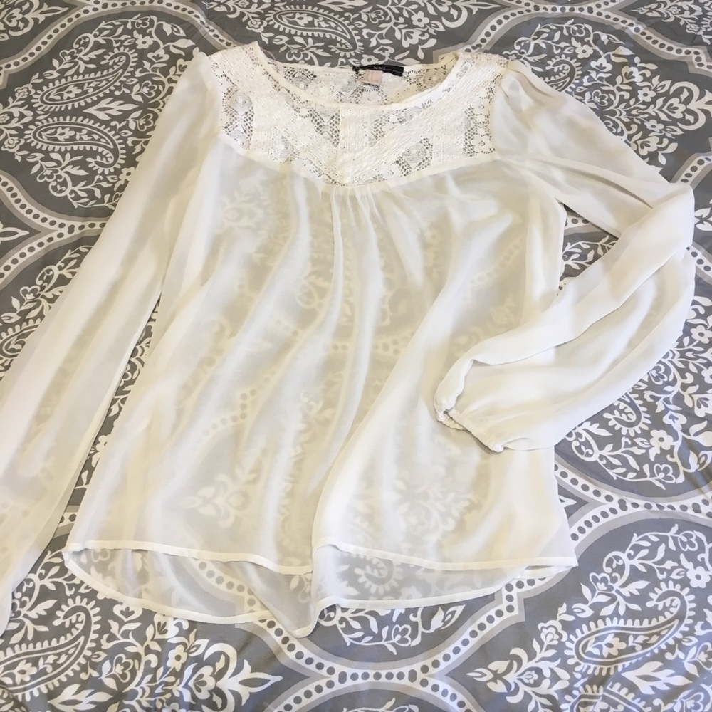 Crochet detail sheer blouse